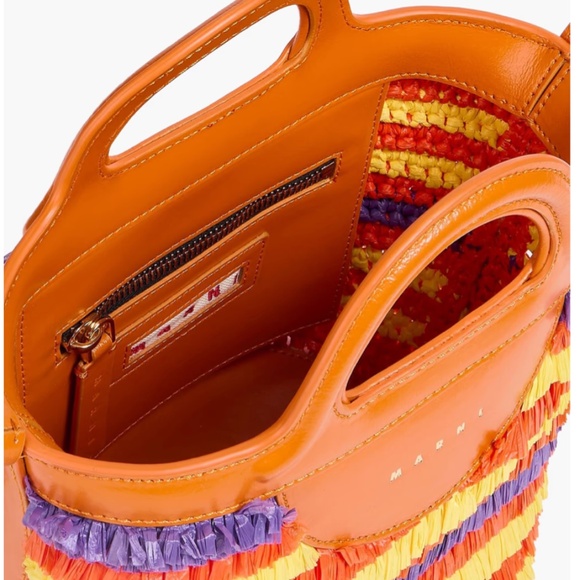 MARNI Tropicalia leather-trimmed faux raffia bucket bag NWT - Picture 5 of 9